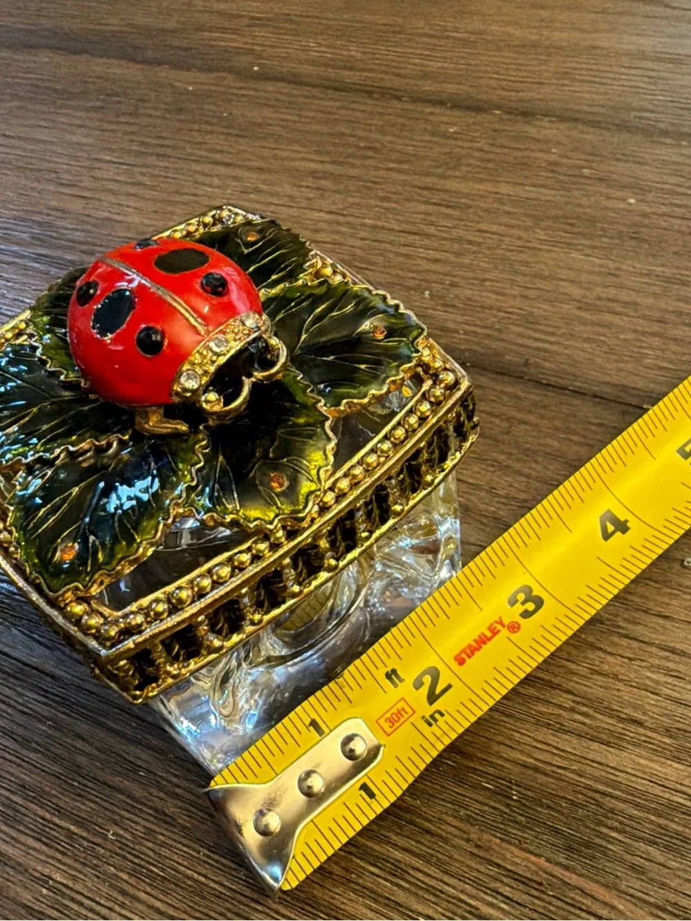 Glass Trinket Box with Enamel Ladybug Lid